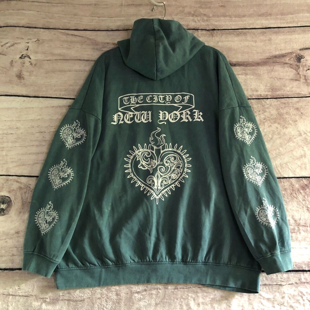 Daisy Street Hoodie XL Green Tie Dye Oversized Y2k Goth Hearts New York Grunge